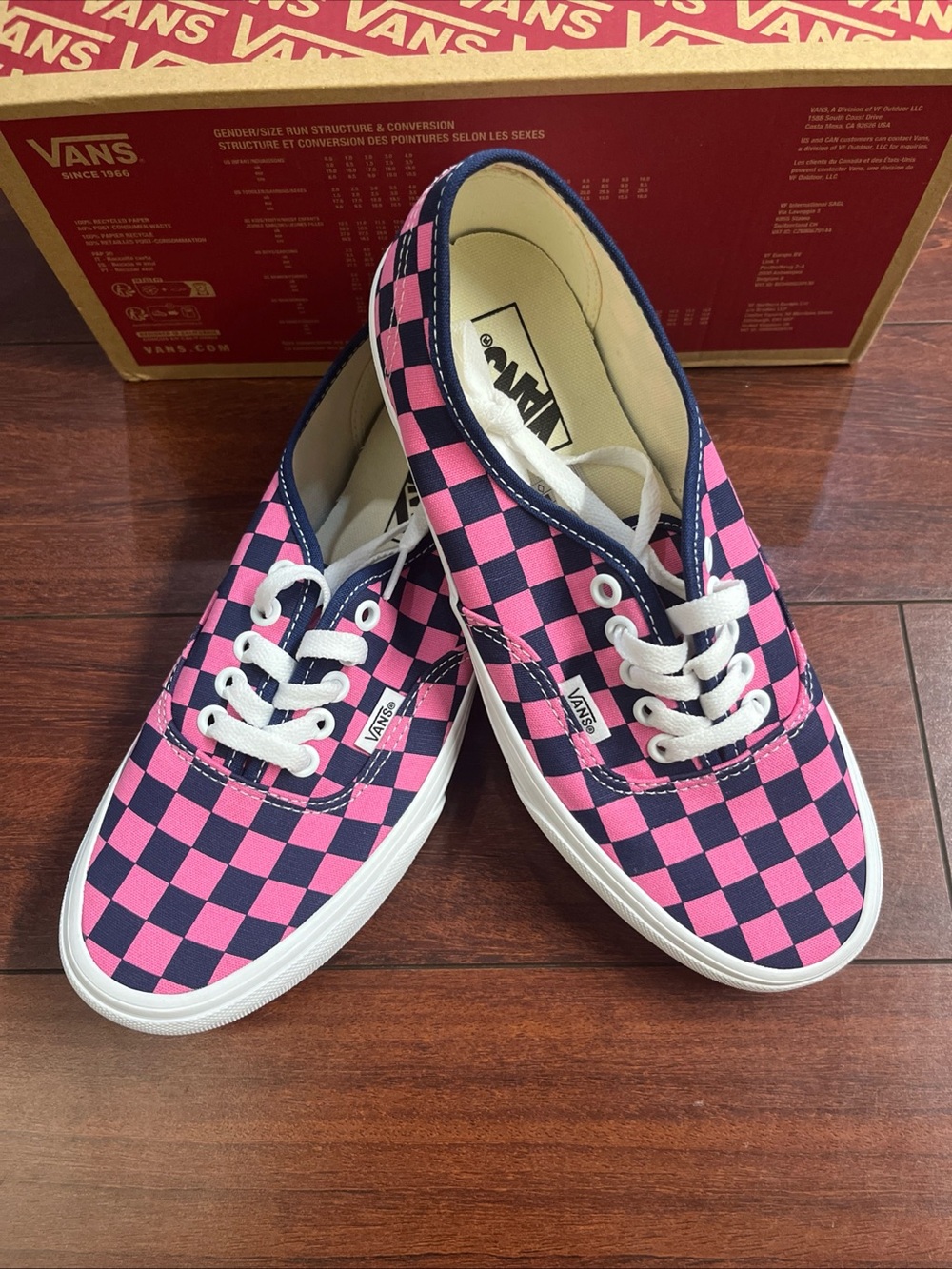 Womens 8 Vans Authentic Checkerboard Deep Indigo Pink Fizz Shoes New HALF BOX
